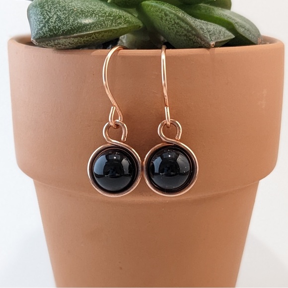 Black Onyx Copper Drop Earrings - Picture 2 of 3